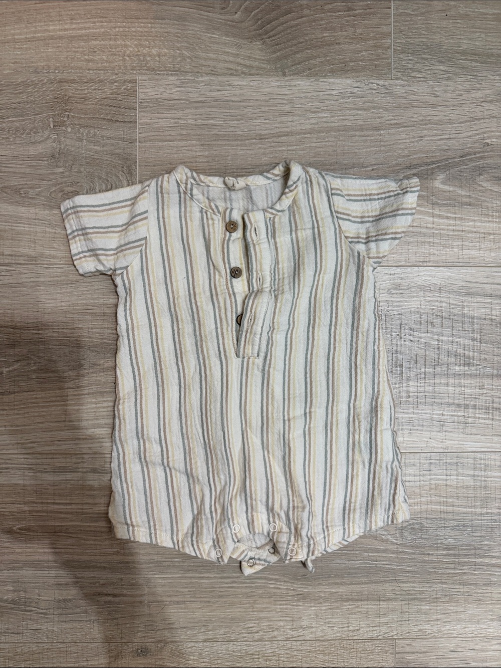 Quincy Mae Baby Short-Sleeve Striped Romper - Cream & Blue
